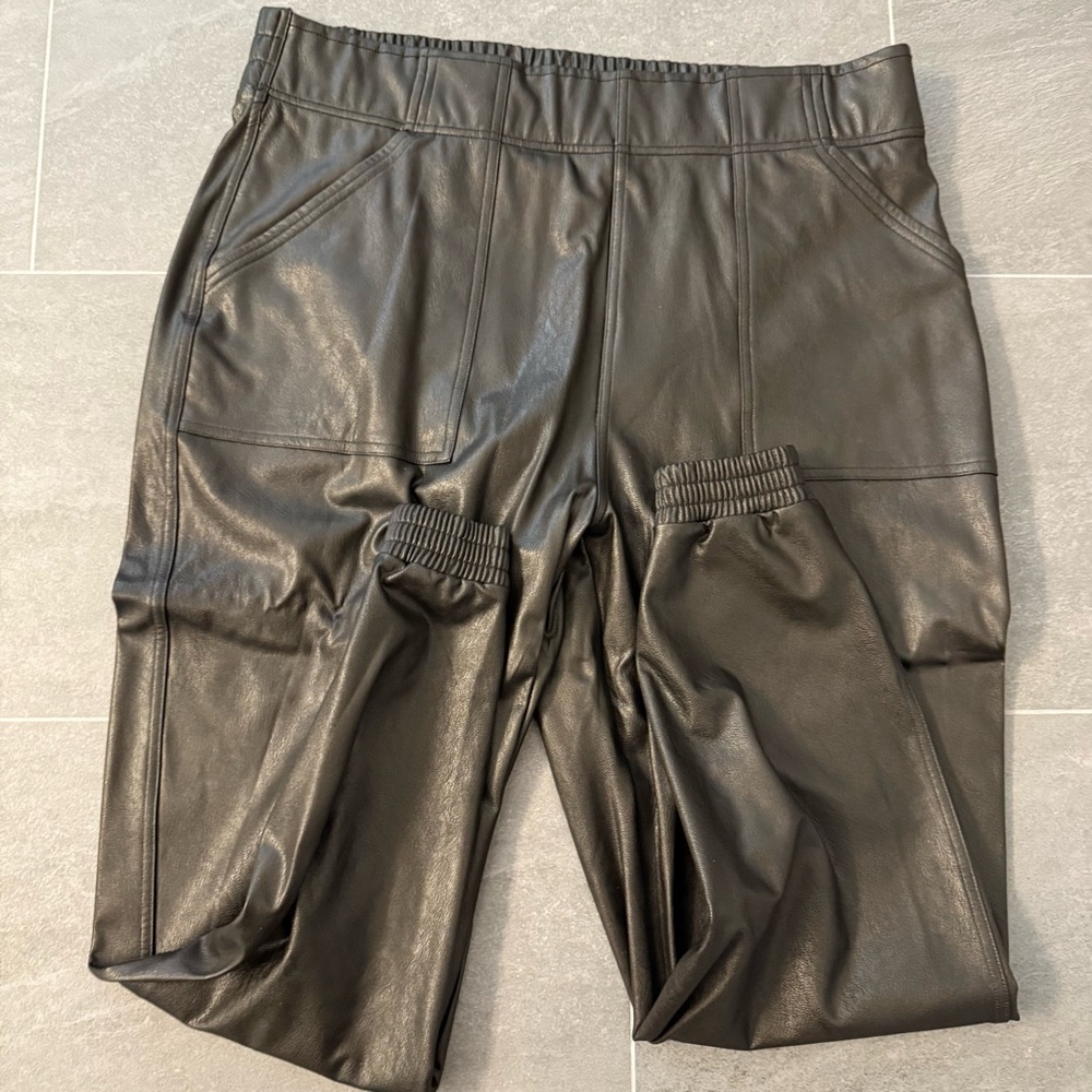 SPANX Black Faux Leather Relaxed Fit Pants